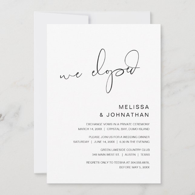 Invitación Eligimos, Boda Fiesta de Elopement (Anverso)