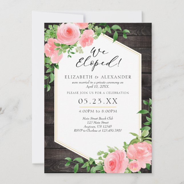 Invitación Eligimos El Elopement Boda Floral Rosa De Madera (Anverso)
