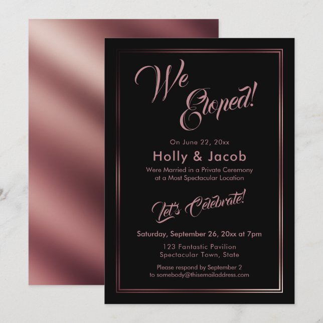 Invitación Eligimos Oro Rosa Sobre Recepción Negra (Anverso / Reverso)