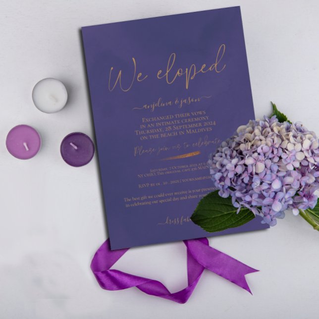 Invitación Eligimos oro y Purple Elegant Wedding (Subido por el creador)