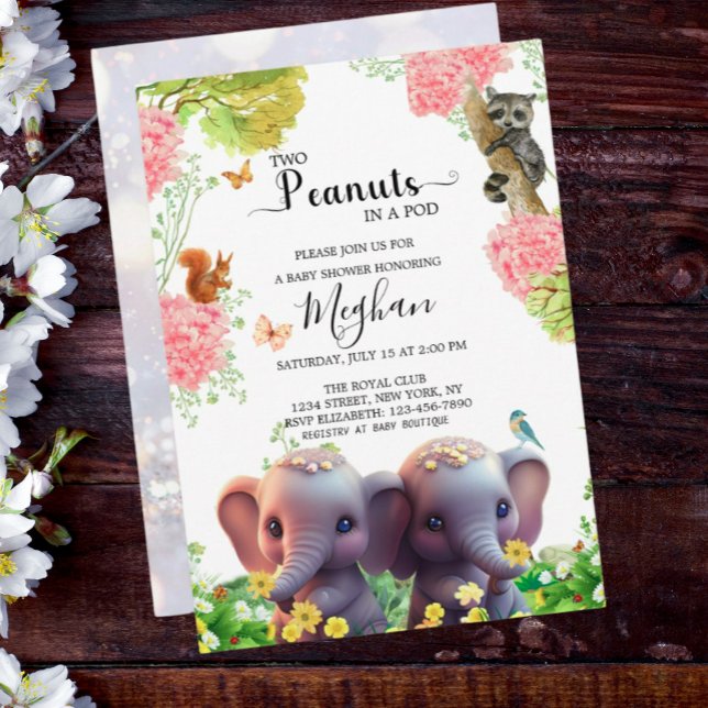 Invitación Elíseos elefantes Baby Shower 2 cacahuetes en un p (Subido por el creador)