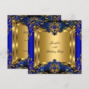 Invitación Élite Azul Real Cumpleaños Fiesta Oro Negro 2a