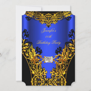 Invitación Élite Azul Real Negro Encaje Dorado Fiesta de Cump