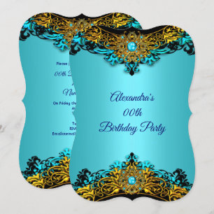 Invitación Élite Azul Turquesa Perla Dorado Negro Fiesta de C