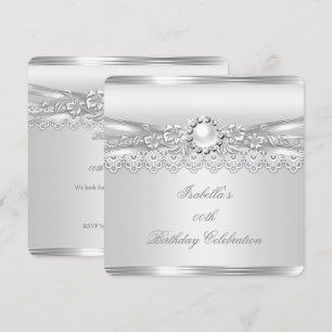 Invitación Élite Blanco Perla Encaje Floral Cumpleaños