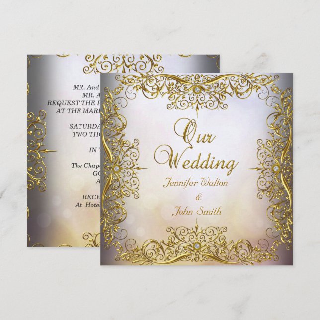 Invitación Élite Boda Elegante Beige Dorado (Anverso / Reverso)