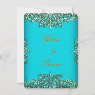 Invitación Élite Boda Elegante Ornata Azul Teal Oro