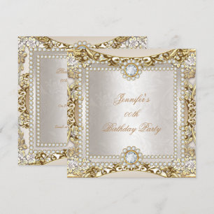 Invitación Elite Cream Gold Diamond Damask Birday Party