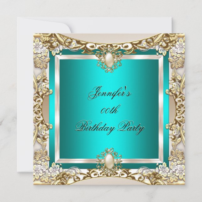 Invitación Elite Cream Verde azulado Pearl Partido del Cumple (Anverso)