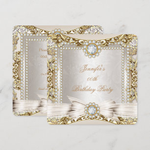 Invitación Elite Crema Diamante Dorado Arco Damasco Fiesta de
