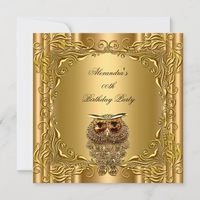 Invitación Elite de Lechuza Dorada Elegante Fiesta de Cumplea (Anverso)