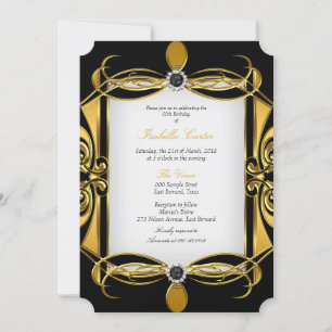 Invitación Elite Deco Golden Black Pearl White Birday Party