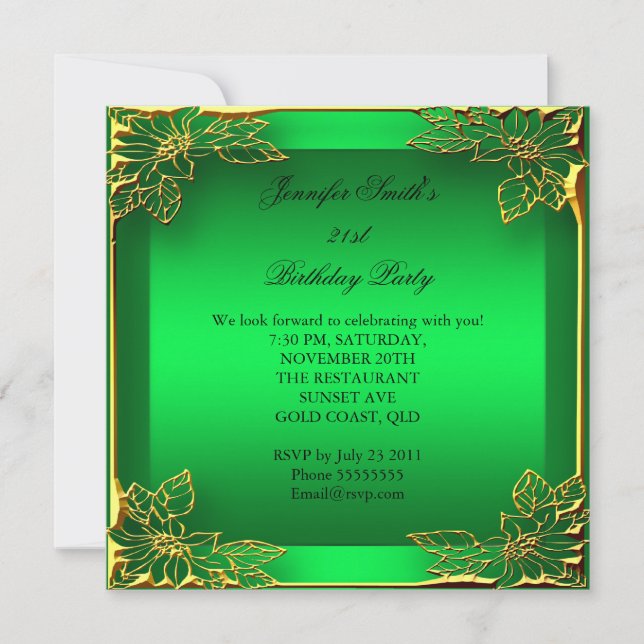 Invitación Elite Elegant Birthday Lime Gold Floral Damask (Anverso)