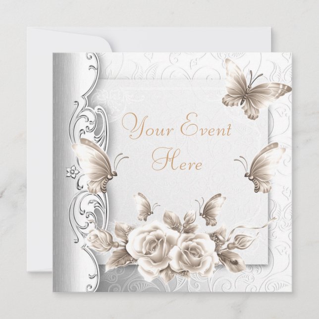 Invitación Elite Elegant Birthday Party Beige White Flowers (Anverso)