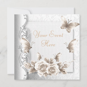 Invitación Elite Elegant Birthday Party Beige White Flowers