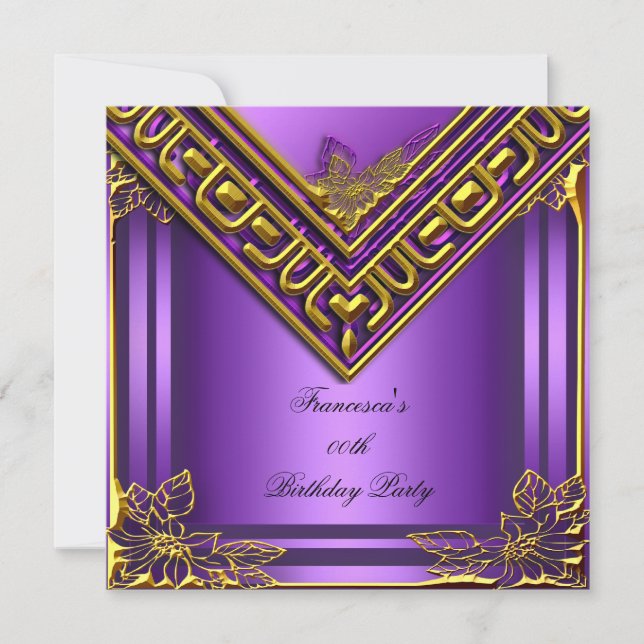 Invitación Elite Elegant Birthday Party Ornate Purple Gold (Anverso)