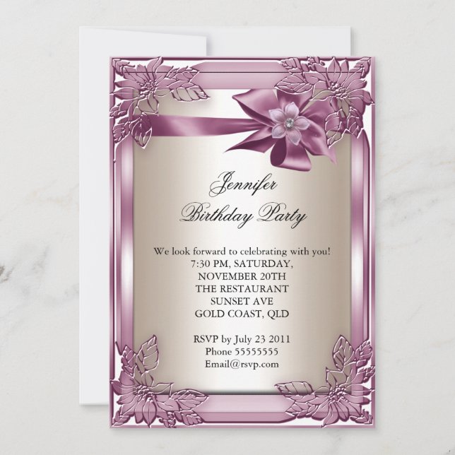 Invitación Elite Elegant Birthday Party Pink Cream (Anverso)