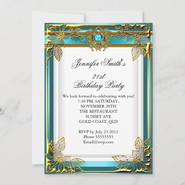 Invitación Elite Elegant Partido de Cumpleaños Verde azulado  (Anverso)