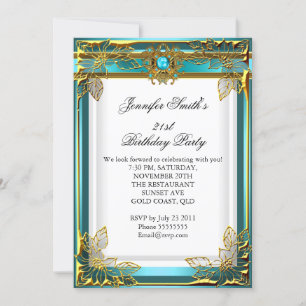 Invitación Elite Elegant Partido de Cumpleaños Verde azulado 
