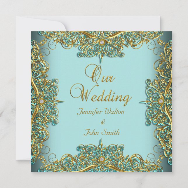 Invitación Elite Elegant Wedant Ornate Blue Set Gold (Anverso)