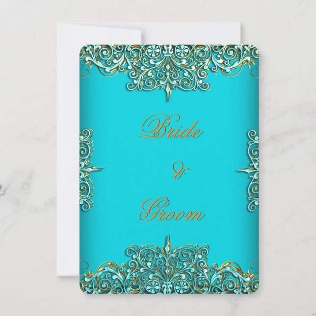 Invitación Elite Elegant Wedding Ornate Oro Azul Verde azulad (Anverso)