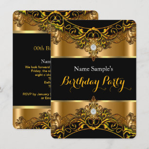 Invitación Élite Elegante Cumpleaños de Diamante Negro Oro Re