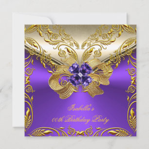 Invitación Élite Elegante Cumpleaños Fiestero Floral Púrpura