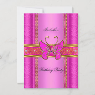 Invitación Élite Elegante Mariposa Dorada Rosa Fiesta