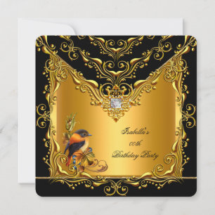 Invitación Élite Elegante Pájaro Fiesta de Cumpleaños Negro D