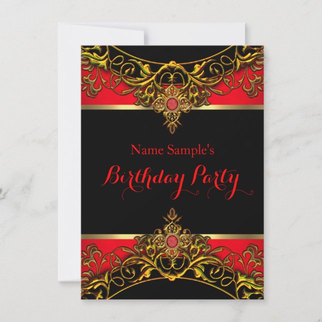 Invitación Élite Elegante Regio Rojo Dorado Negro Cumpleaños  (Anverso)