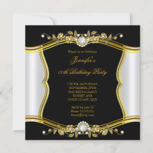 Invitación Elite Gold Black Floral Diamond Jewel Fiesta
