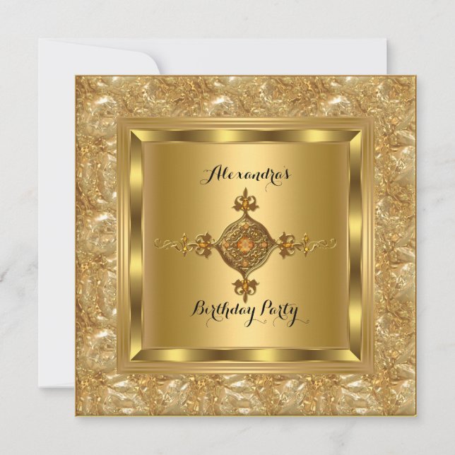 Invitación Elite Gold Diamond Jewel Elegant Birthday Party (Anverso)