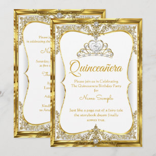 Invitación Elite Gold White Pearl Princess Quinceañera