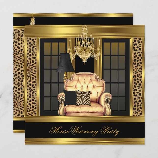 Invitación Elite Housewarming Fiesta Chandelier Gold Chair (Anverso / Reverso)