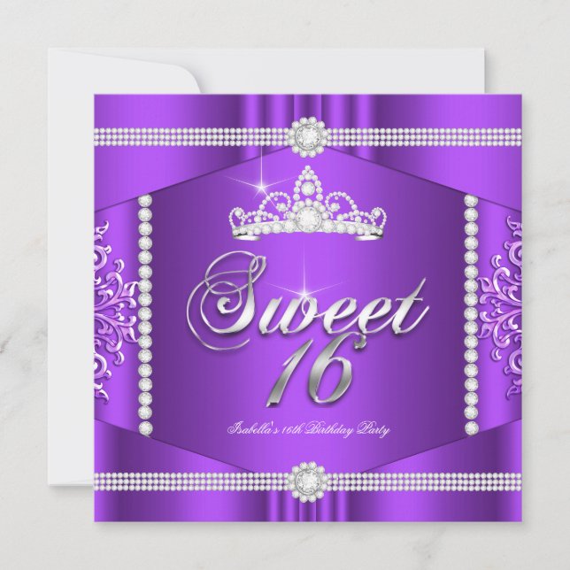 Invitación Elite Lace Morado Princesa Dulces 16 Fiesta Diaman (Anverso)