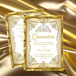 Invitación Elite Oro Blanco beige Crema Princesa Quinceañera