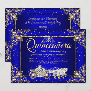 Invitación Elite Princesa Quinceañera Azul Real Dorado Brilla