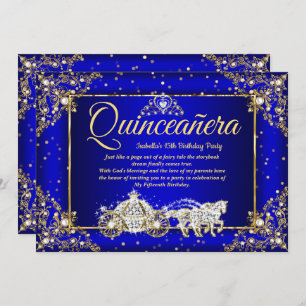 Invitación Elite Princess Quinceanera Royal Blue Gold Sparkle