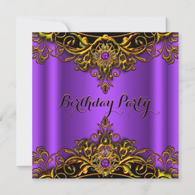 Invitación Elite Purple Gold Lace Elegante Fiesta de Cumpleañ (Anverso)