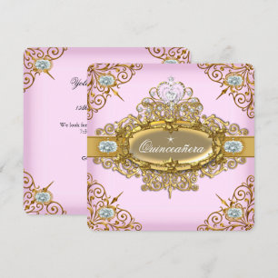 Invitación Elite Quinceañera Rosa Dorado Damasco Fiesta 15°