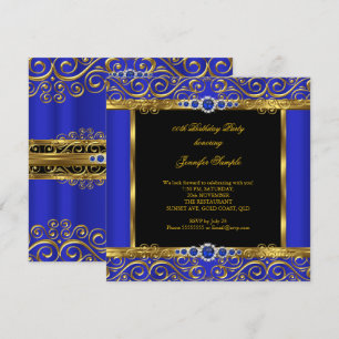 Invitación Élite Royal Azul Oro Damasco Perla Cumpleaños 2