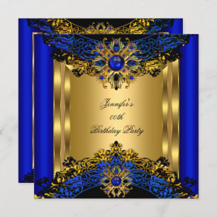 Invitación Elite Royal Blue Gem Gold Black Birday Party 2