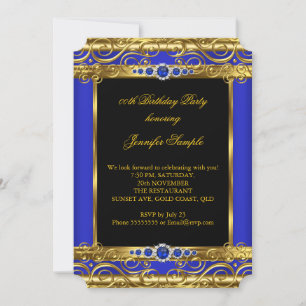 Invitación Elite Royal Blue Gold Damask Pearl Birthday Party