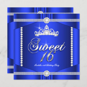 Invitación Elite Royal Blue Princess Sweet 16 Fiesta Diamond