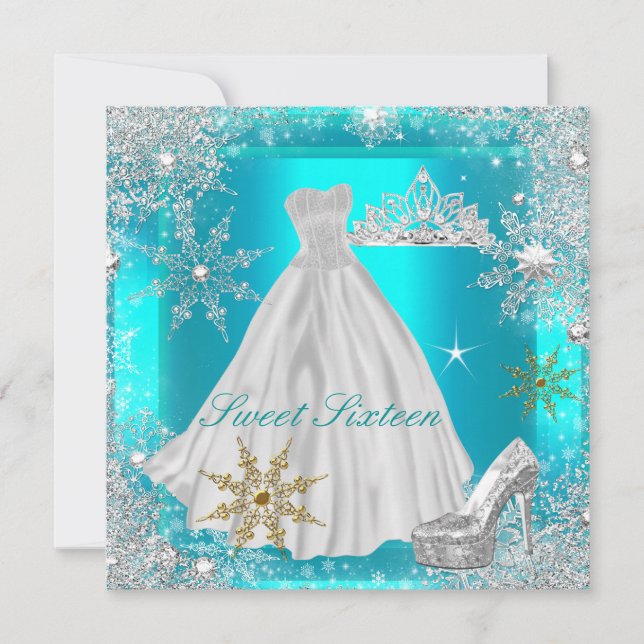 Invitación Élite Sweet 16 Dulces Dieciséis Caliente Turquesa  (Anverso)
