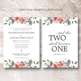 Invitación Elizabeth Elegant Boda cristiana con flores rosas