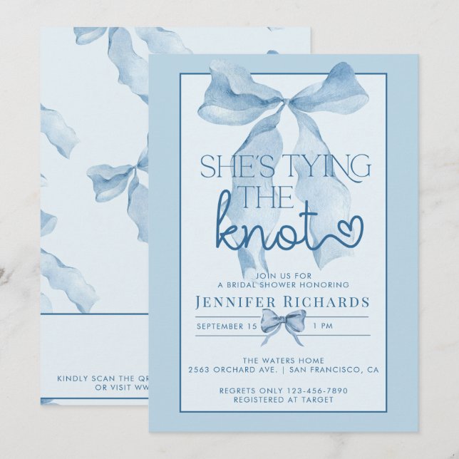 Invitación Ella Amarra El Nudo | Ducha de novia de cinta (Anverso / Reverso)
