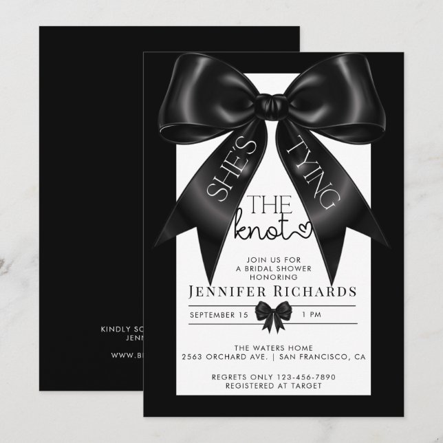Invitación Ella Amarra El Nudo | Ducha de novia de cinta (Anverso / Reverso)