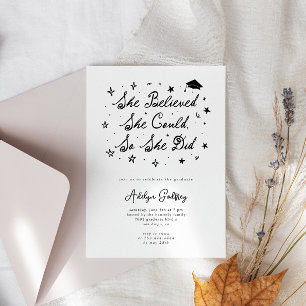 Invitación Ella Creía Fiesta de Graduación Tipografía Blanca