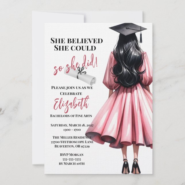 Invitación Ella Creía Que Podía Así Que Se Graduó (Anverso)